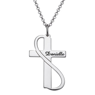 Sterling Silver Personalized Cross with Swirl Necklace