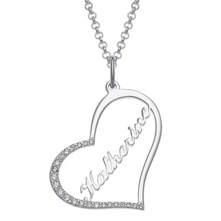 Sterling Silver Personalized Heart with CZ Necklace