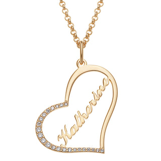 14K Gold over Sterling Personalized Heart with CZ Necklace