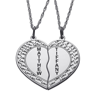 Sterling Silver Couples Name Shareable Heart Necklace