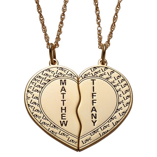 14K Gold over Sterling Couples Name Shareable Heart Necklace