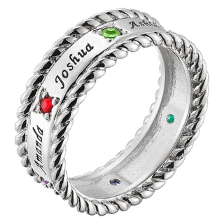 Family Name and Birthstone Rope Edged Band