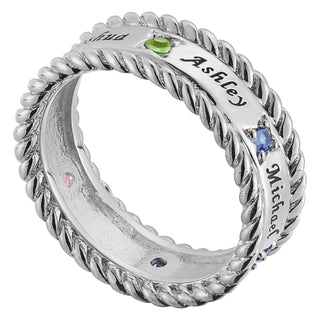 Family Name and Birthstone Rope Edged Band