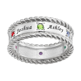 Family Name and Birthstone Rope Edged Band