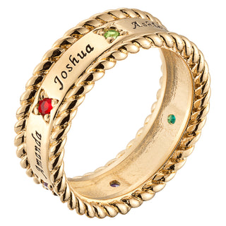 Family Name and Birthstone Rope Edged Band