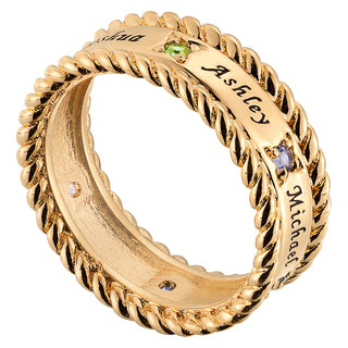 Family Name and Birthstone Rope Edged Band