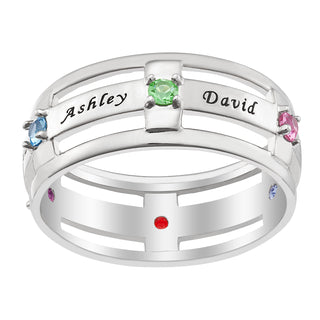 Sterling Silver Family Name and Birthstone Ring