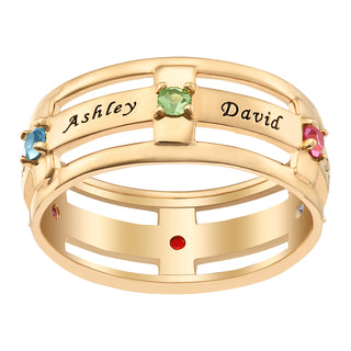 14K Gold over Sterling Family Name and Birthstone Ring