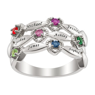 Sterling Silver Family Name and Birthstone Ring