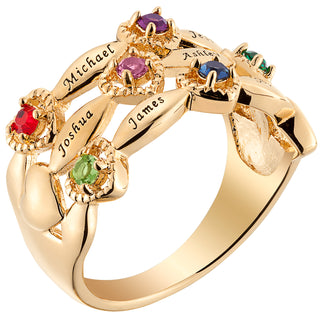 14K Gold over Sterling Family Name and Birthstone Ring
