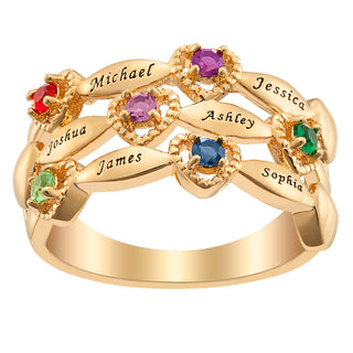 14K Gold over Sterling Family Name and Birthstone Ring