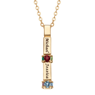 14K Gold over Sterling Family Name and Birthstone Bar Pendant