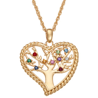 Family Heart Birthstone Tree Pendant