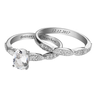 Sterling Silver White Topaz Oval and Diamond Accent Wedding Ring Set