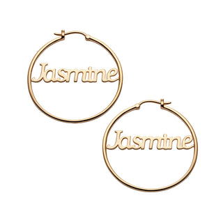 14K Gold over Sterling Personalized Name Medium Hoop Earring