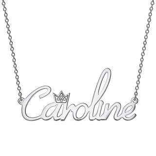 Sterling Silver Name with Clear Crown Necklace