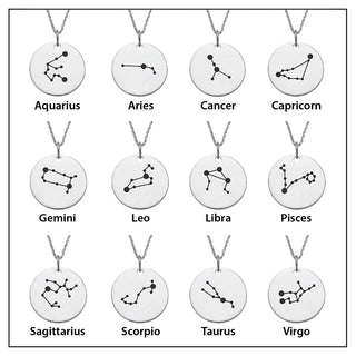 Silver Plated Constellation Name Necklace with Zodiac Sign