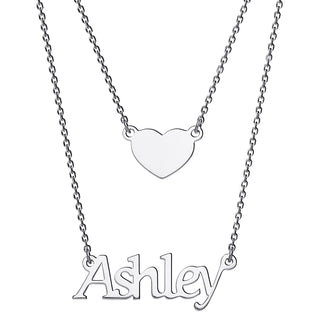 Sterling Silver Name and Heart Layered Double Necklace