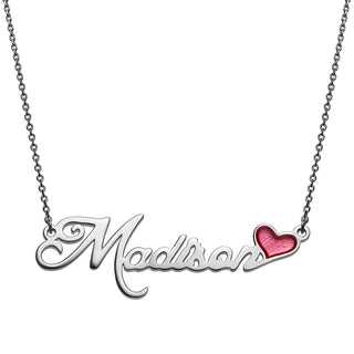 Sterling Silver Name with Pink Enamel Heart Necklace