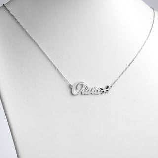 Sterling Silver Name with Purple Enamel Butterfly Necklace