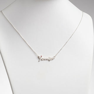 Sterling Silver Petite Script Name with Birthstone Necklace