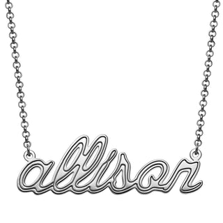 Sterling Silver Lowercase Script Name with Outline Necklace