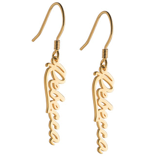 14K Gold over Sterling Script Name Dangle Earrings