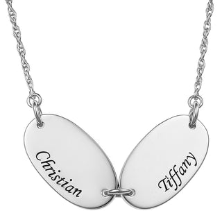 Sterling Silver Engraved Name Oval Station Necklace - 2 Names