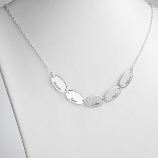 Sterling Silver Engraved Name Oval Station Necklace - 5 Names