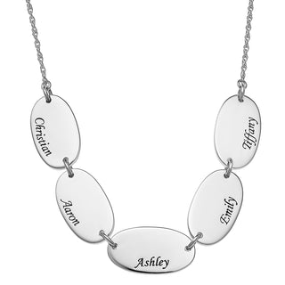 Sterling Silver Engraved Name Oval Station Necklace - 5 Names