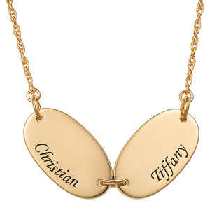 14K Gold over Sterling Engraved Name Oval Station Necklace - 2 Names