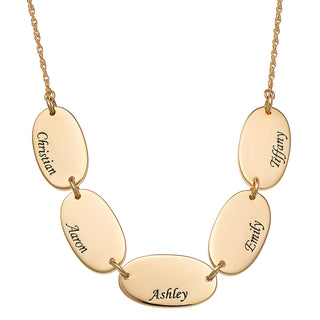 14K Gold over Sterling Engraved Name Oval Station Necklace - 5 Names