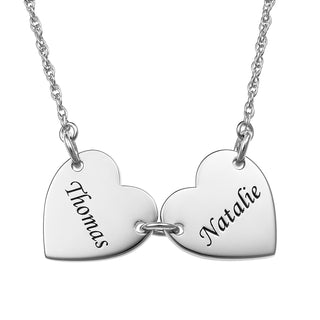 Sterling Silver Engraved Name Heart Station Necklace - 2 Names