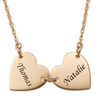 14K Gold over Sterling Engraved Name Heart Station Necklace - 2 Names