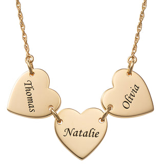 14K Gold over Sterling Engraved Name Heart Station Necklace - 3 Names