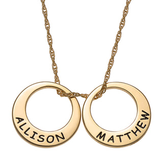 14K Gold over Sterling Engraved Name Open Disc Necklace - 2 Discs