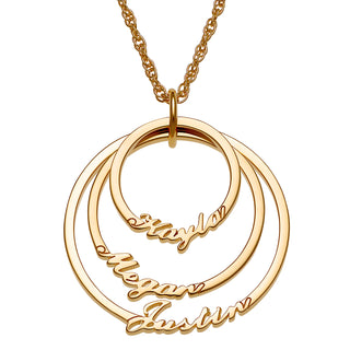 14K Gold over Sterling Script Name with Circle Necklace - 3 Names