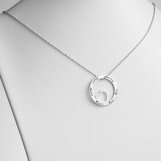 Sterling Silver Family Name Open Circle with Heart Necklace