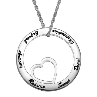 Sterling Silver Family Name Open Circle with Heart Necklace