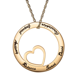 14K Gold over Sterling Family Name Open Circle with Heart Necklace