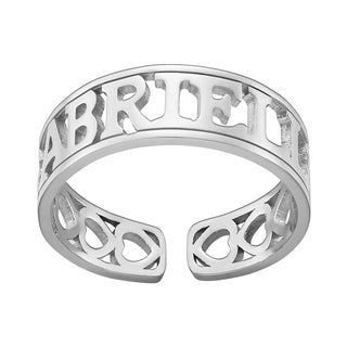 Sterling Silver Name with Open Hearts Ring