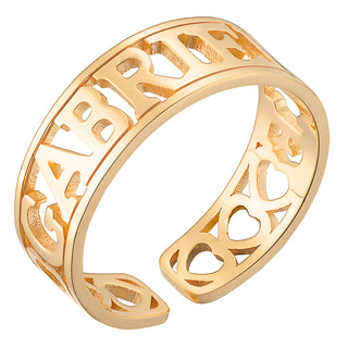 14K Gold over Sterling Name with Open Hearts Ring