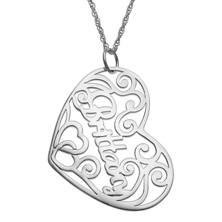 Sterling Silver Name with Filigree Heart Necklace