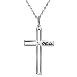 Sterling Silver Engraved Name Open Cross Necklace