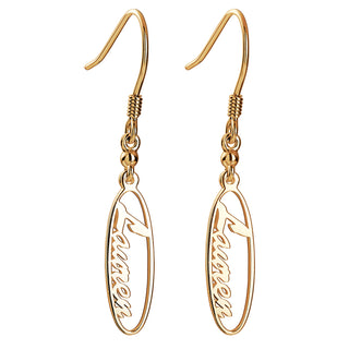 14K Gold over Sterling Oval Name Dangle Earrings