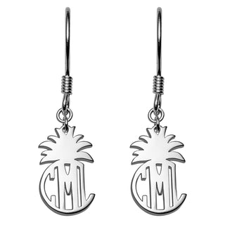 Sterling Silver Circle Monogram with Pineapple Top Dangle Earring