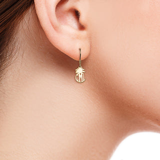 14K Gold over Sterling Circle Monogram with Pineapple Top Dangle Earring