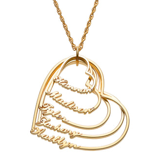 14K Gold over Sterling Script Name with Heart Necklace - 5 Names