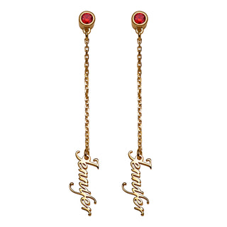 14K Gold over Sterling Name and Birthstone Button Drop Earring