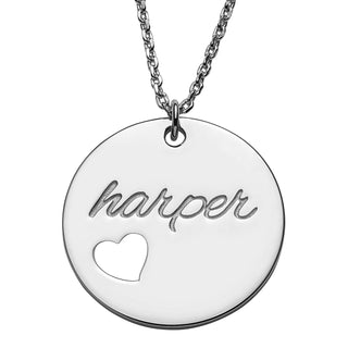 Sterling Silver Engraved Name Disc with Heart Necklace